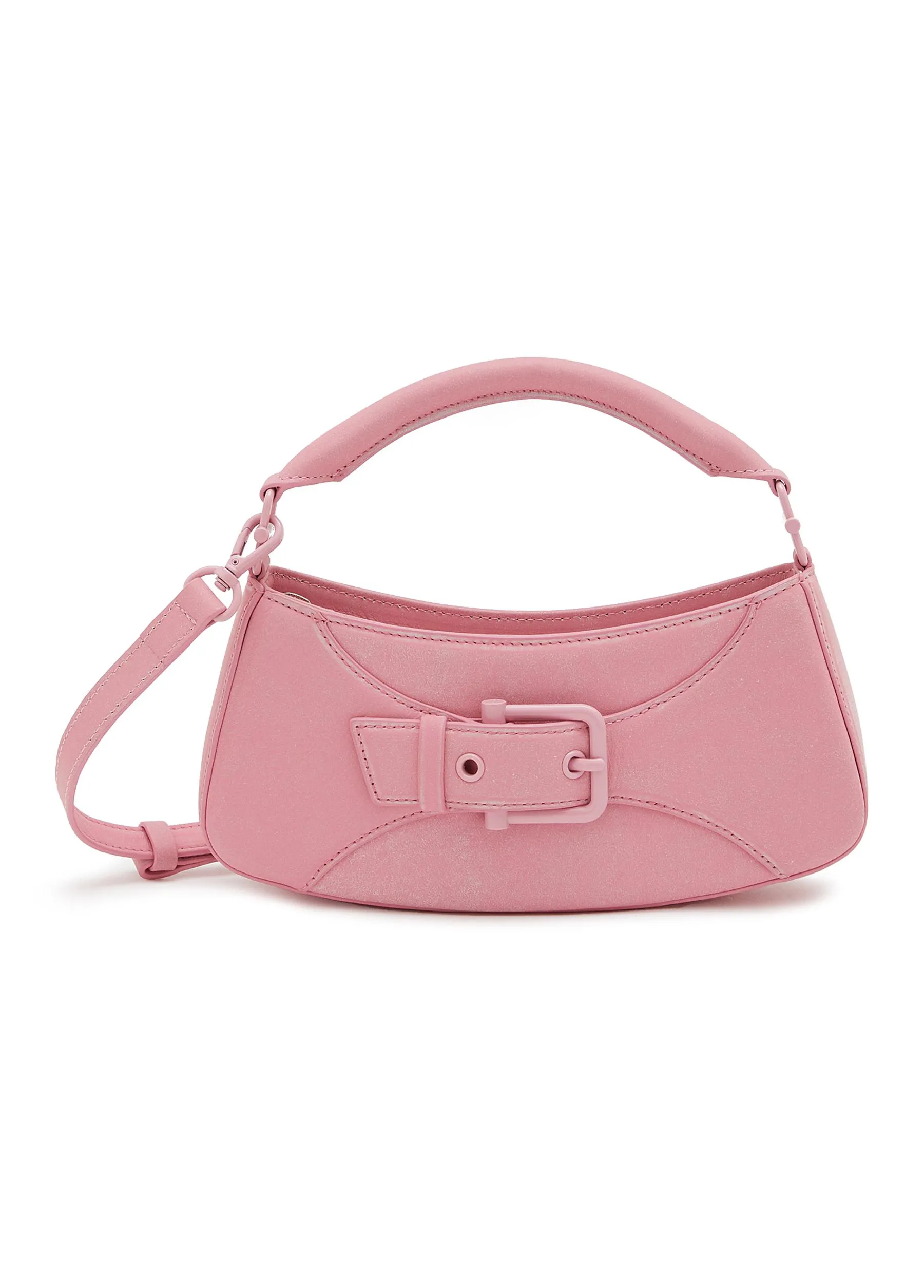 -----------OSOI ---- ------------PINK ----Small Belted Brocle Leather Shoulder Bag --