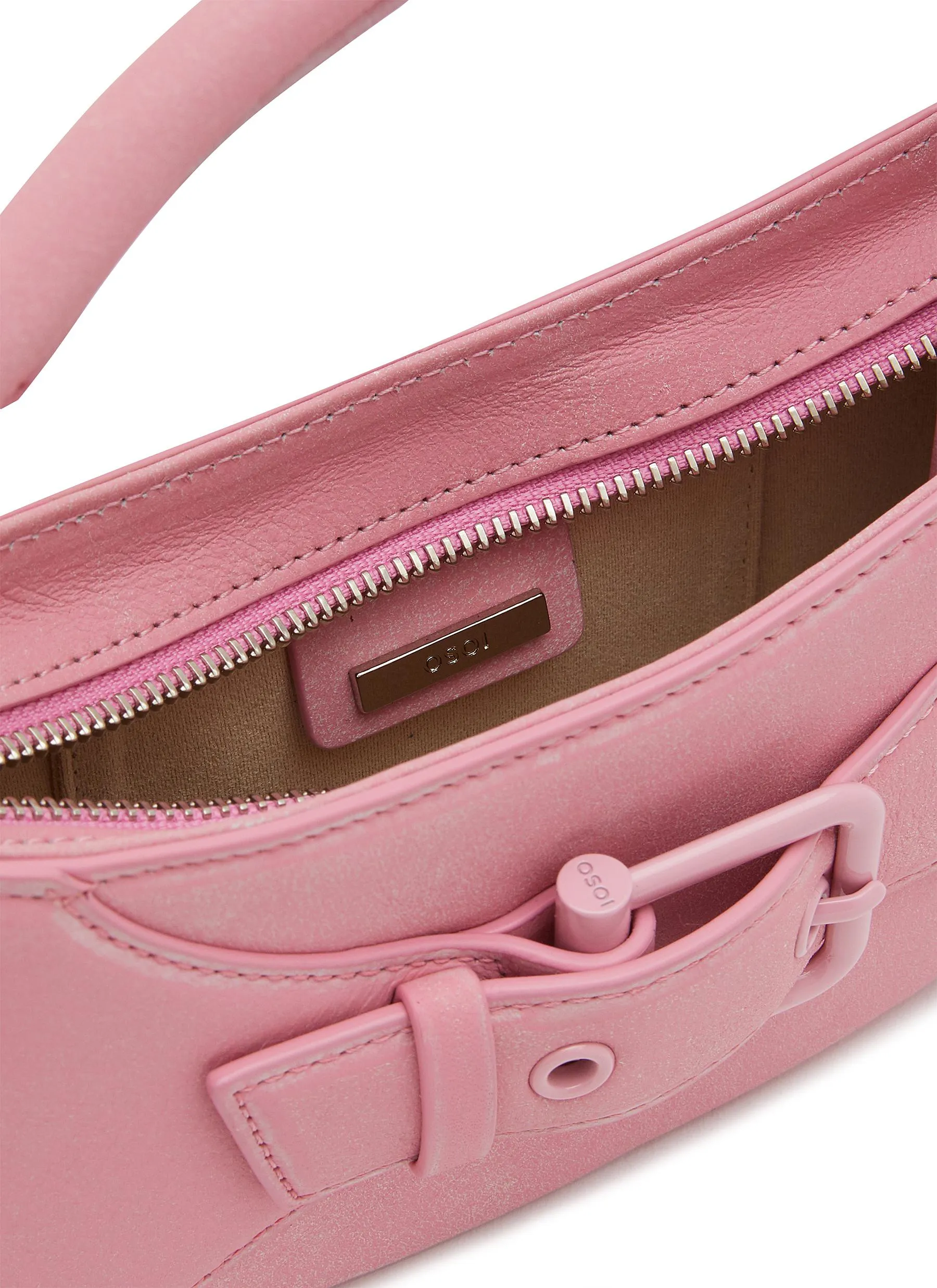 -----------OSOI ---- ------------PINK ----Small Belted Brocle Leather Shoulder Bag --