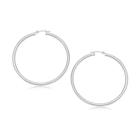 10k White Gold Polished Hoop Earrings (30 mm)-rx38903