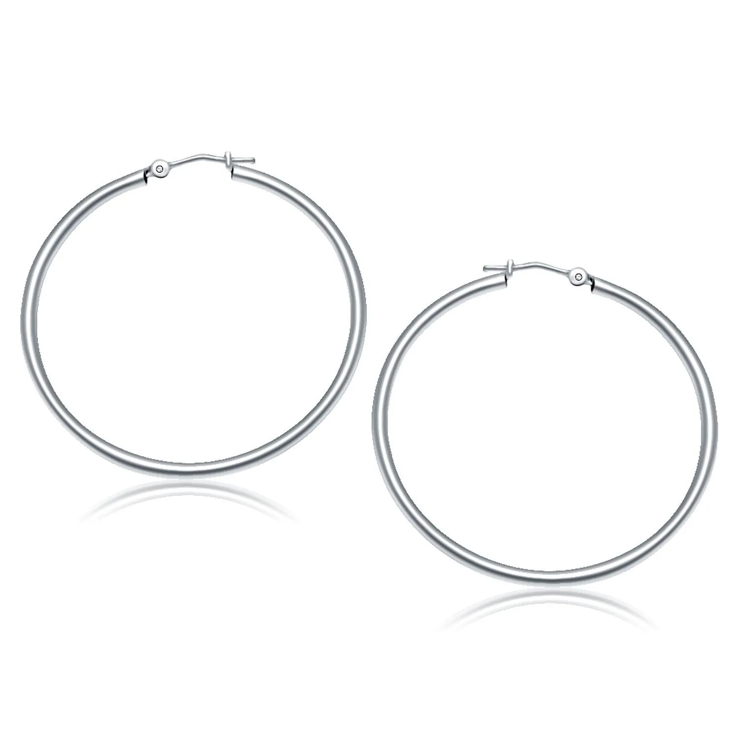 10k White Gold Polished Hoop Earrings (40 mm)-rx34363