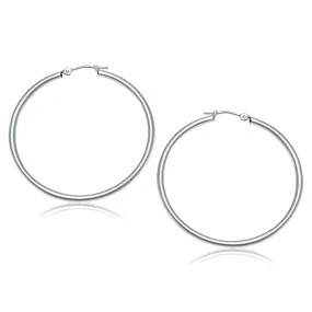 10k White Gold Polished Hoop Earrings (40 mm)-rx34363