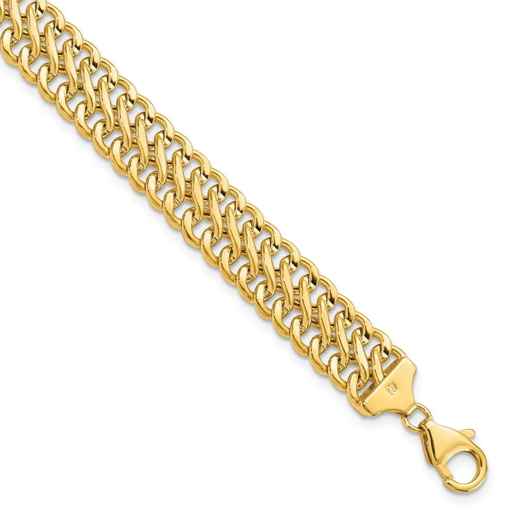 10mm 14k Yellow Gold Polished Hollow S Link Chain Bracelet, 7.5 Inch