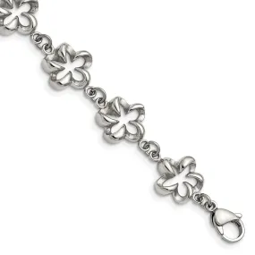 13mm Stainless Steel Looped Petal Flower Link Bracelet, 7.5 Inch