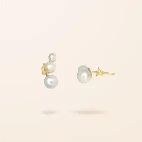 14K Gold Triple Pearl Stud Earrings