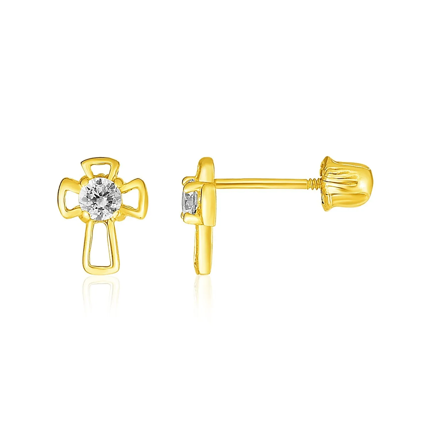 14k Yellow Gold Cross Childrens Earrings-rx69625