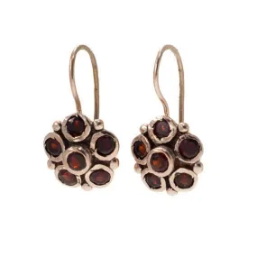 14k Yellow Gold Garnet Flower Vintage Earrings