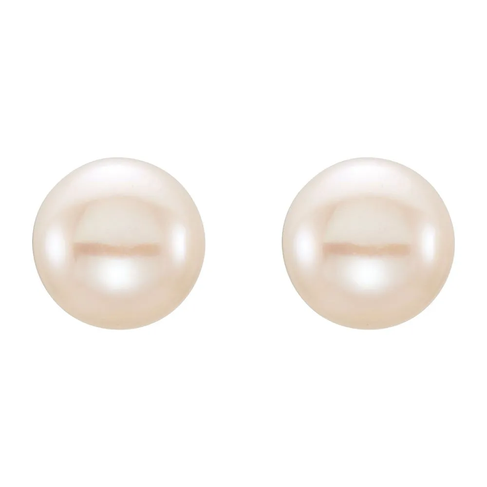 14K Yellow Gold White Freshwater Cultured Pearl Stud Earrings