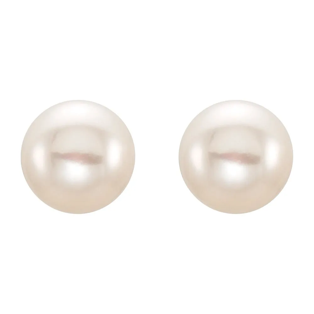 14K Yellow Gold White Freshwater Cultured Pearl Stud Earrings