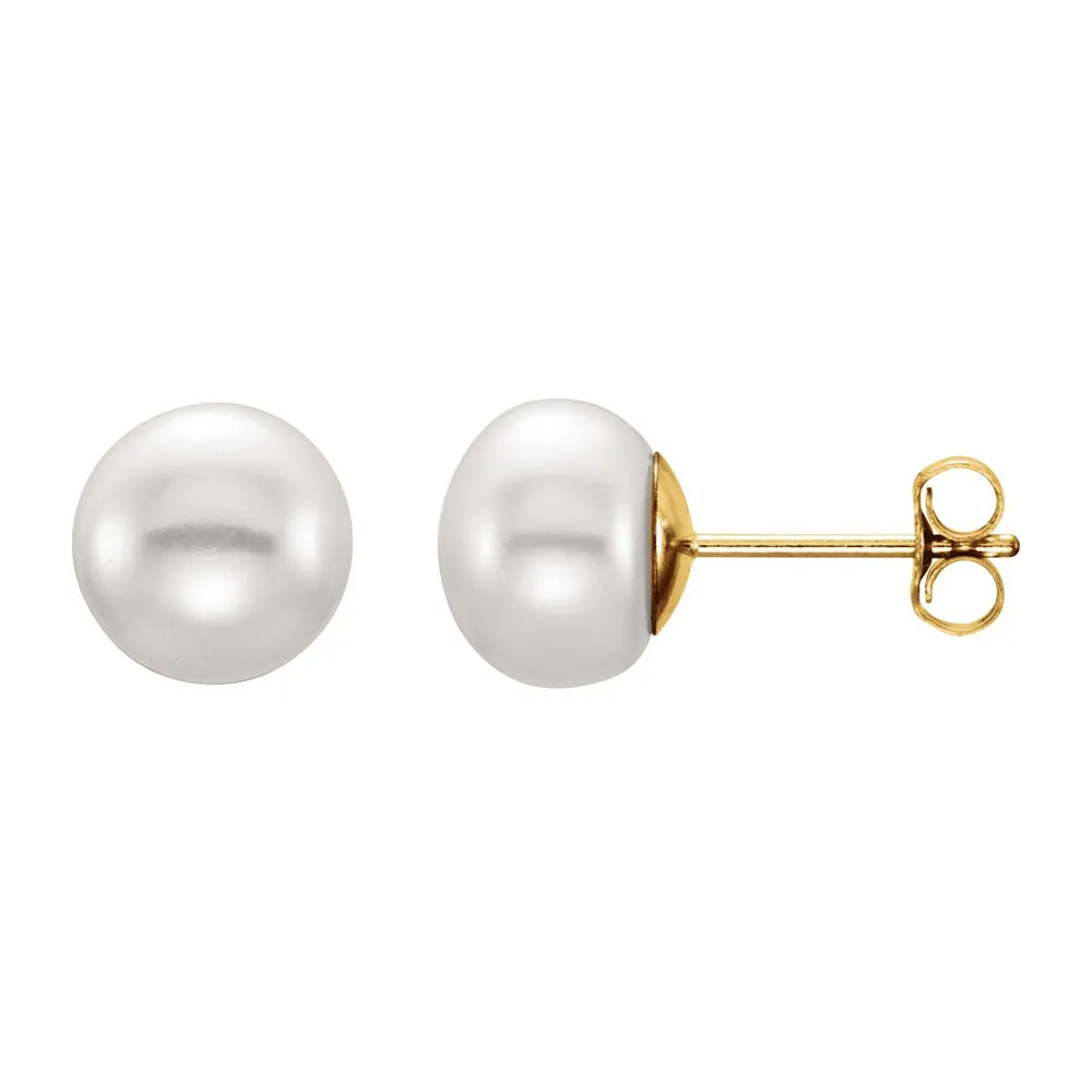 14K Yellow Gold White Freshwater Cultured Pearl Stud Earrings