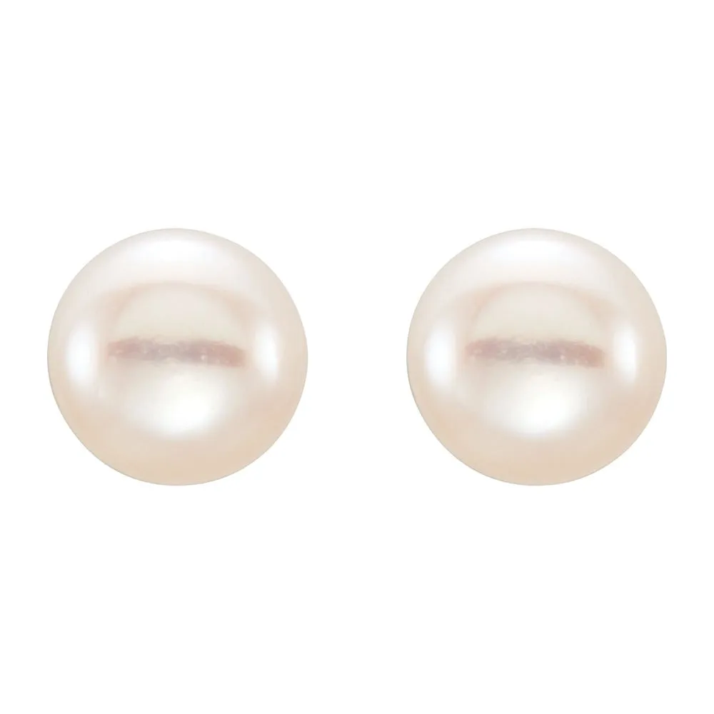 14K Yellow Gold White Freshwater Cultured Pearl Stud Earrings