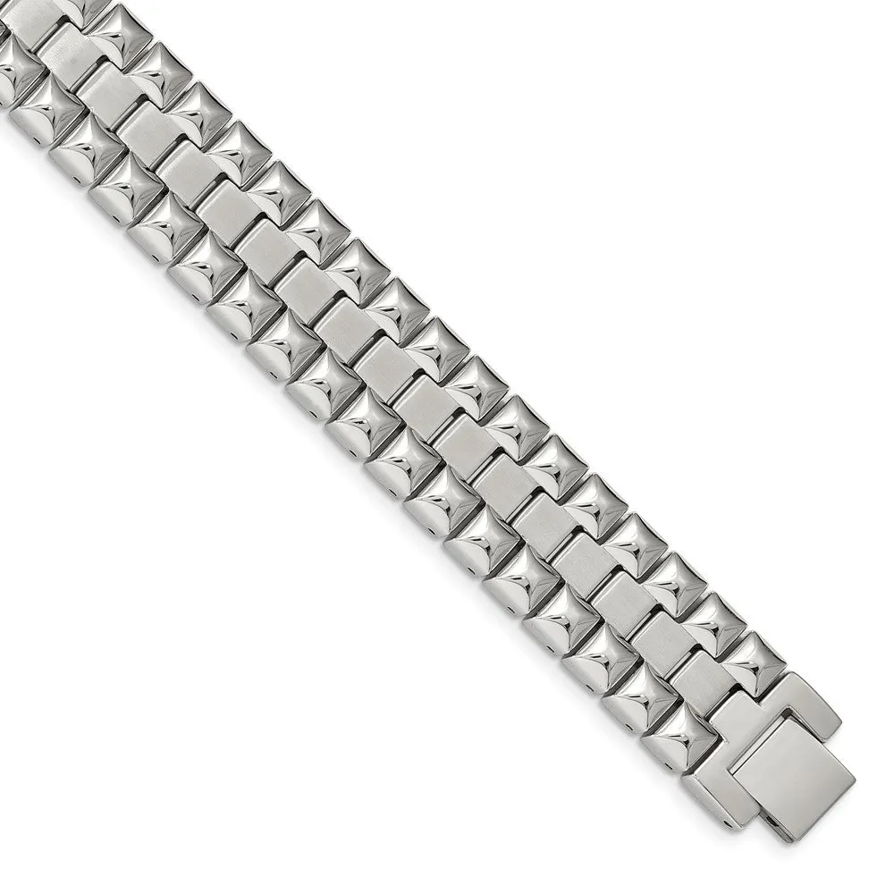 17mm Stainless Steel Brushed & Polished Heavy Link Bracelet, 8.25 Inch