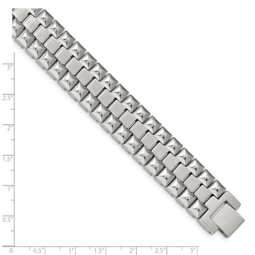 17mm Stainless Steel Brushed & Polished Heavy Link Bracelet, 8.25 Inch