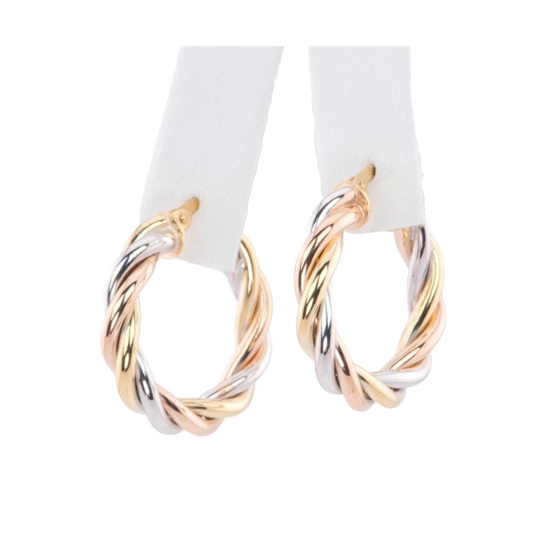 24mm Tri-Color Twist Hoop Earrings 14K Gold R3166