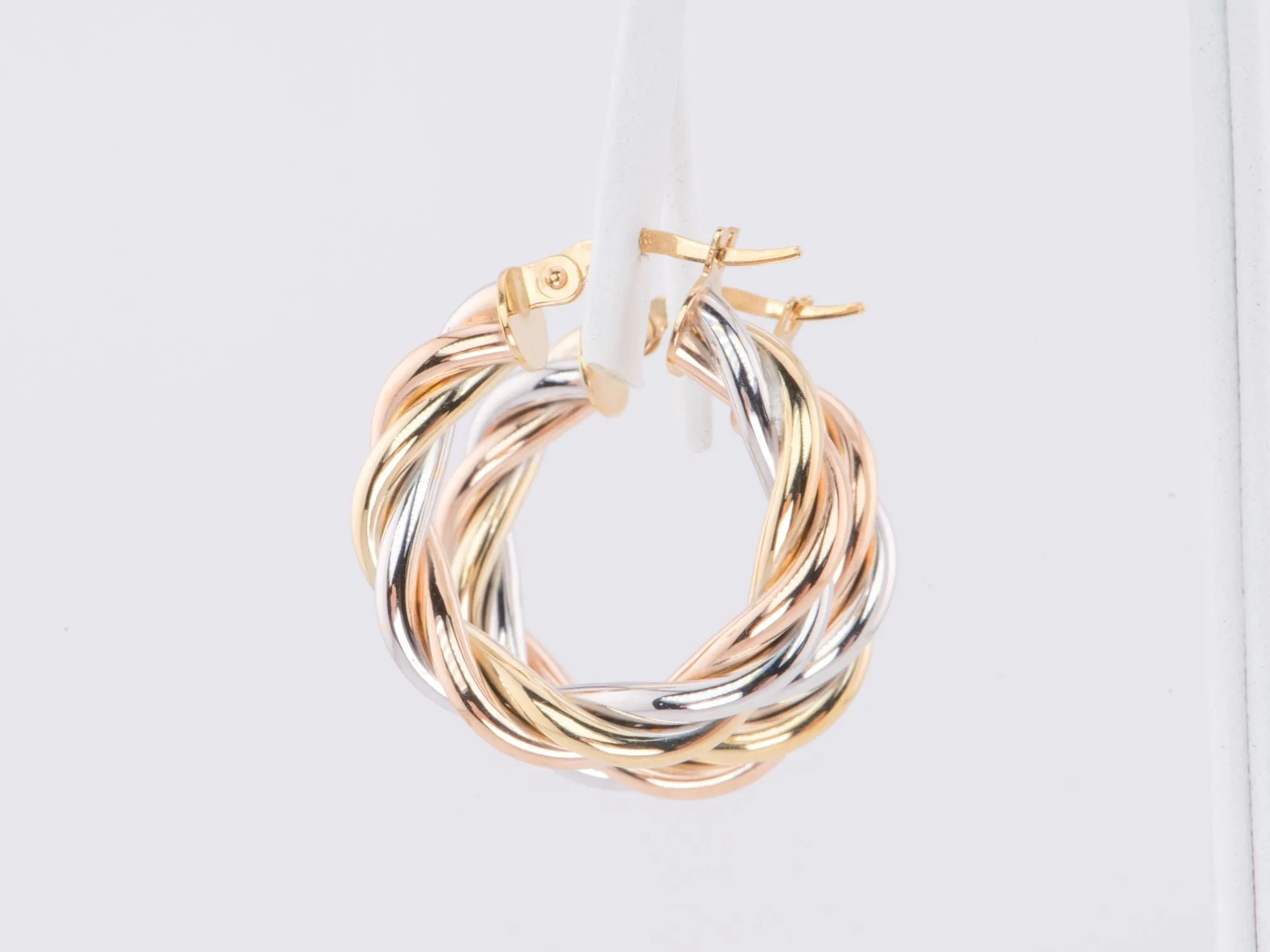 24mm Tri-Color Twist Hoop Earrings 14K Gold R3166