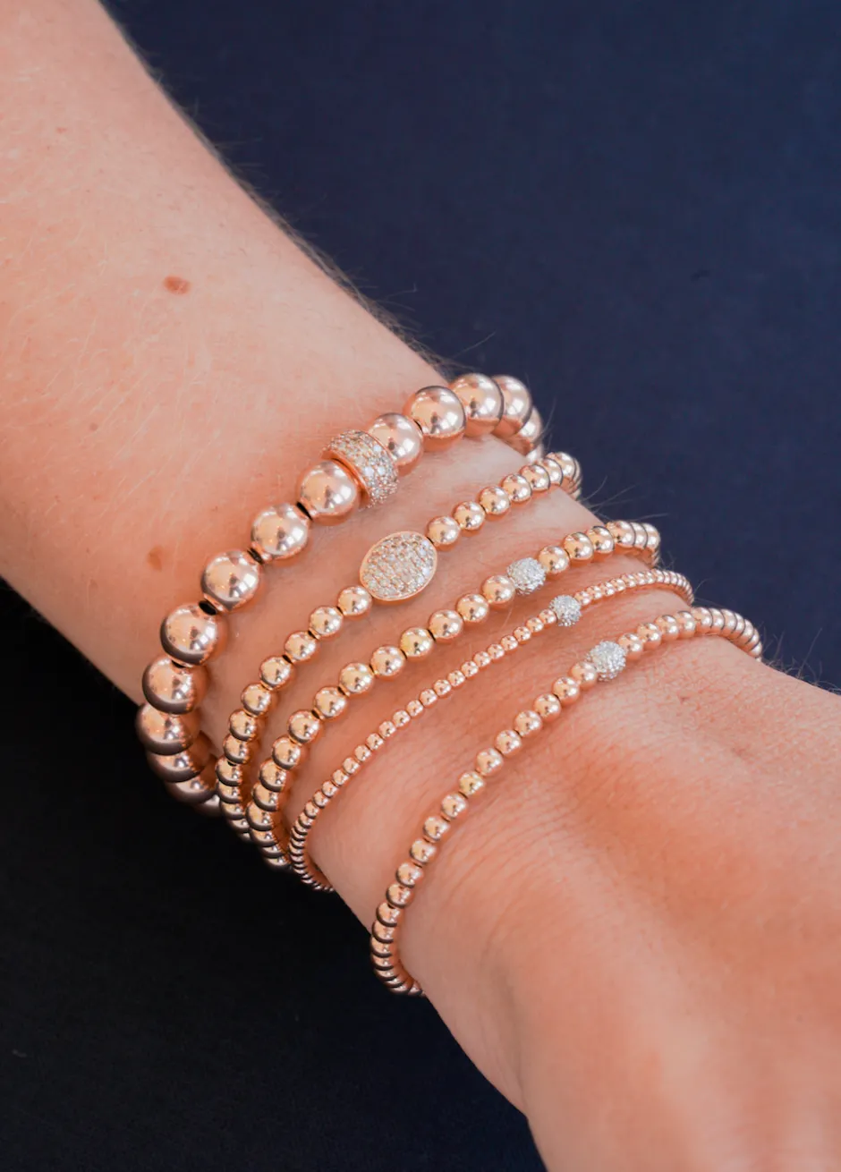 2MM Signature Rose Gold Bracelet with 14K Gold Diamond Bead