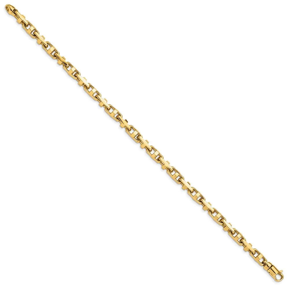 5mm 14K Yellow Gold Solid Fancy Anchor Chain Bracelet, 8.75 Inch