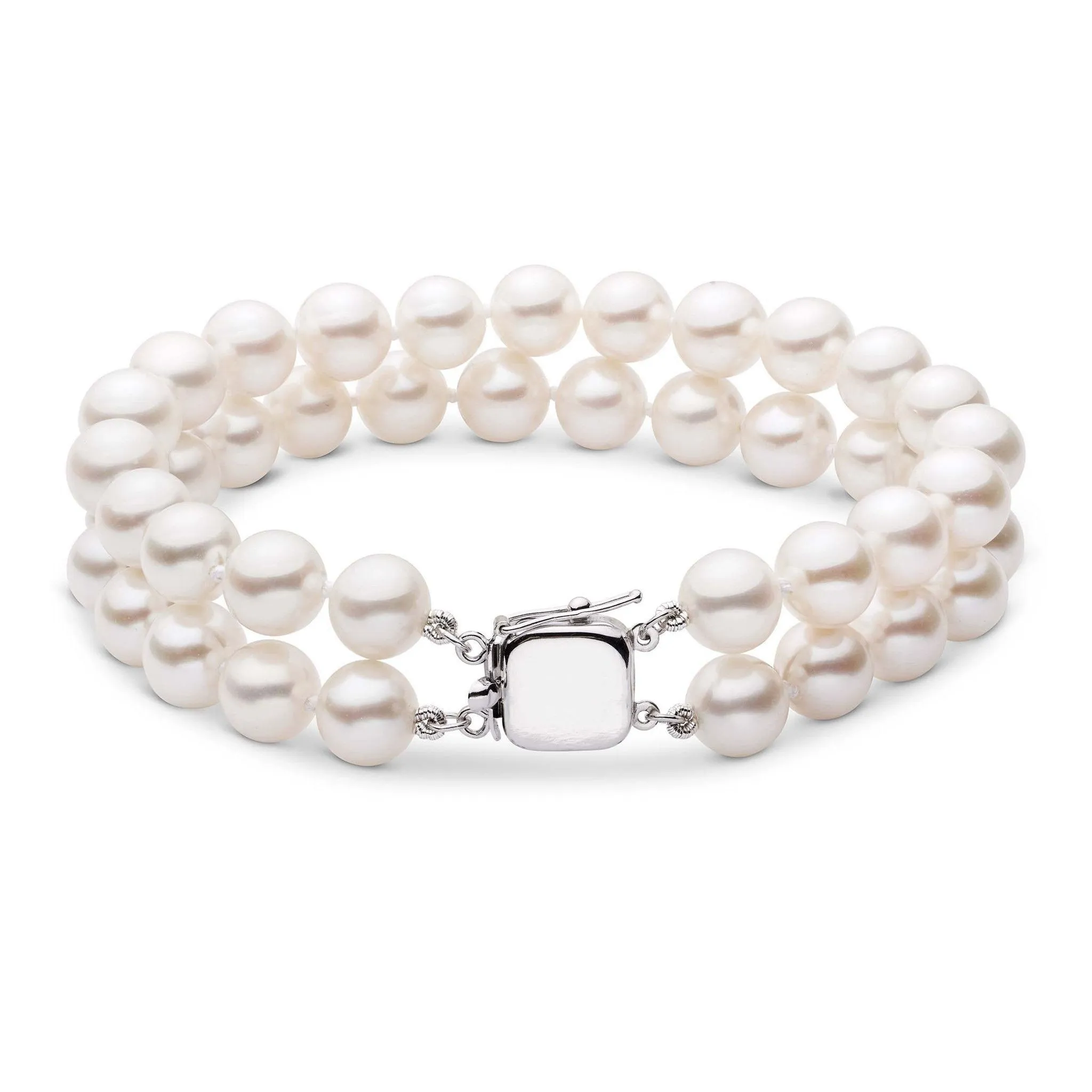 7.0-7.5 mm Double Strand White Akoya AAA Pearl Bracelet