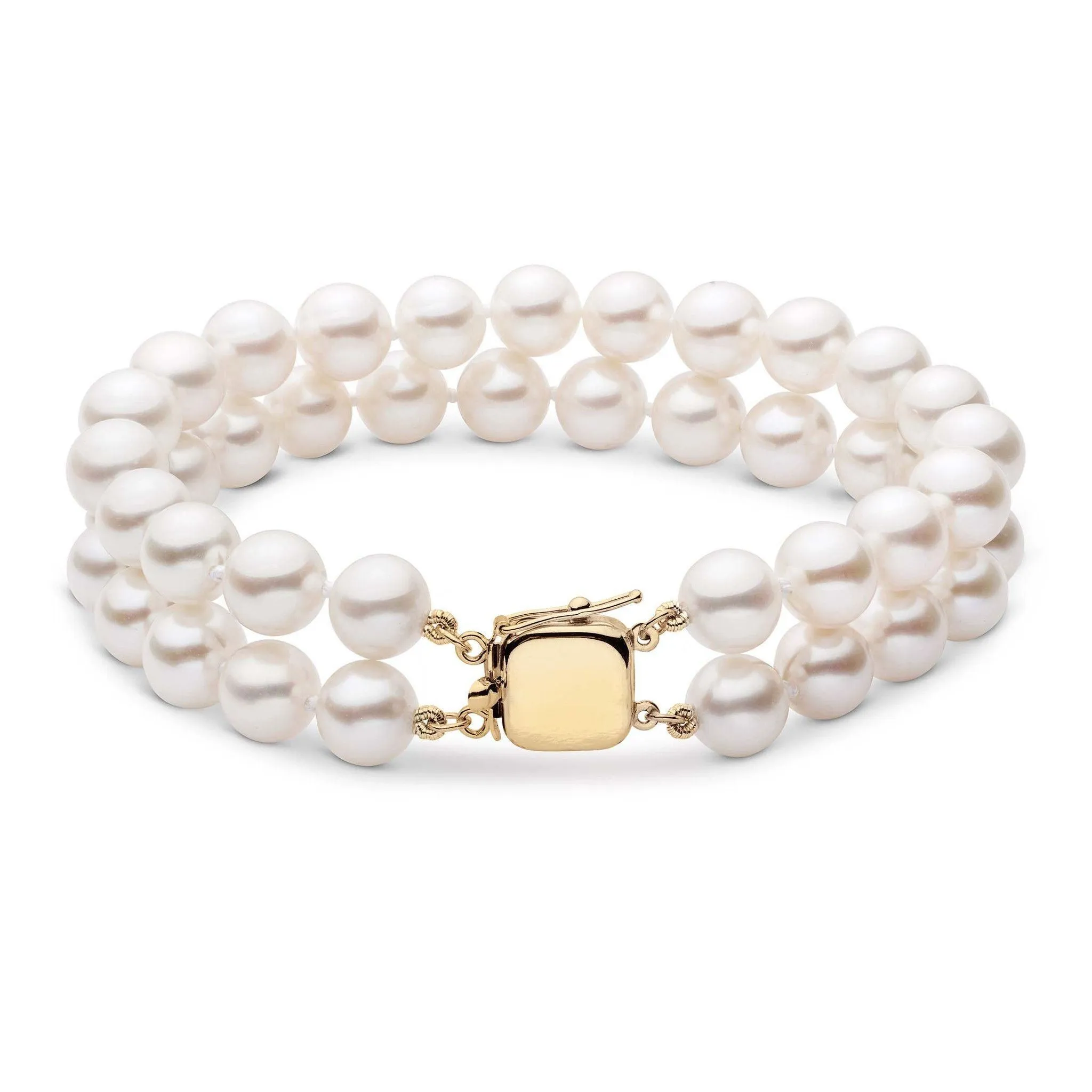 7.0-7.5 mm Double Strand White Akoya AAA Pearl Bracelet