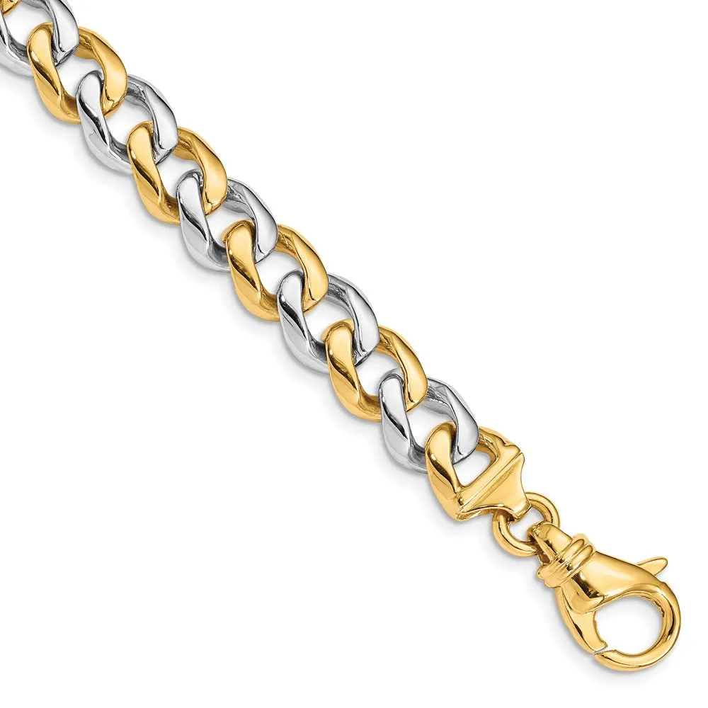 9.25mm 14K Two Tone Gold Solid Classic Curb Chain Bracelet, 8 Inch