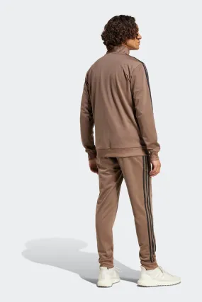 adidas Brown Basic 3-Stripes Tricot Tracksuit