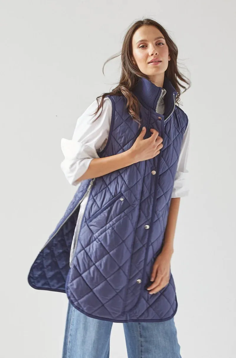 Adroit Destiny Long Vest | Champagne + Navy