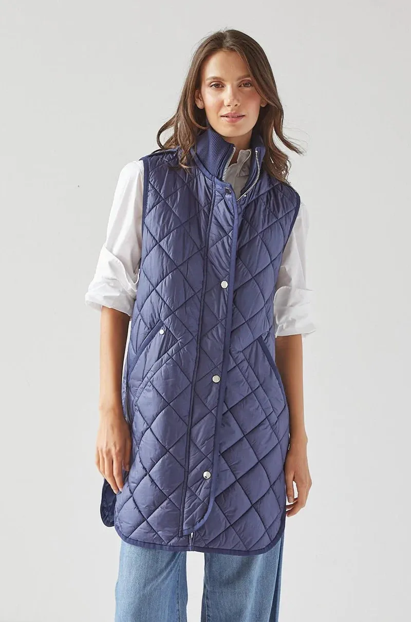 Adroit Destiny Long Vest | Champagne + Navy