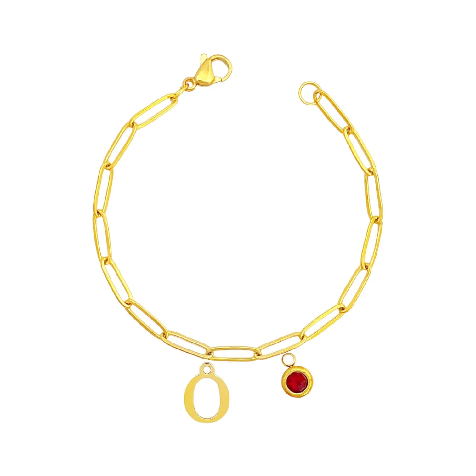 Alphabet Birthstone Paperclip Bracelet Gold (O-U)