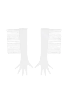     Baed Stories Long Mesh Gloves With Fringe (White)