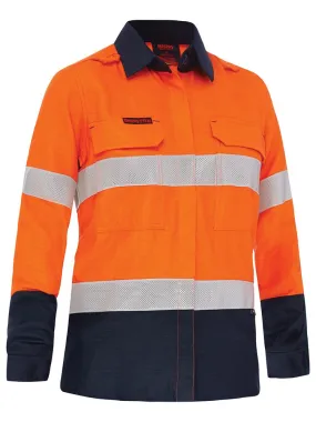 Bisley Workwear BL8438T Apex 185 - Women's Taped Hi-Vis FR PPE2 - Vented Shirt - Orange/Navy - 6