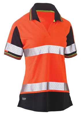 Bisley Workwear - Shirt - Women's Taped Short Sleeve - Hi-Vis 2 Tone V-Neck Polo - Orange/Navy - 6 - BKL1225T_TT056