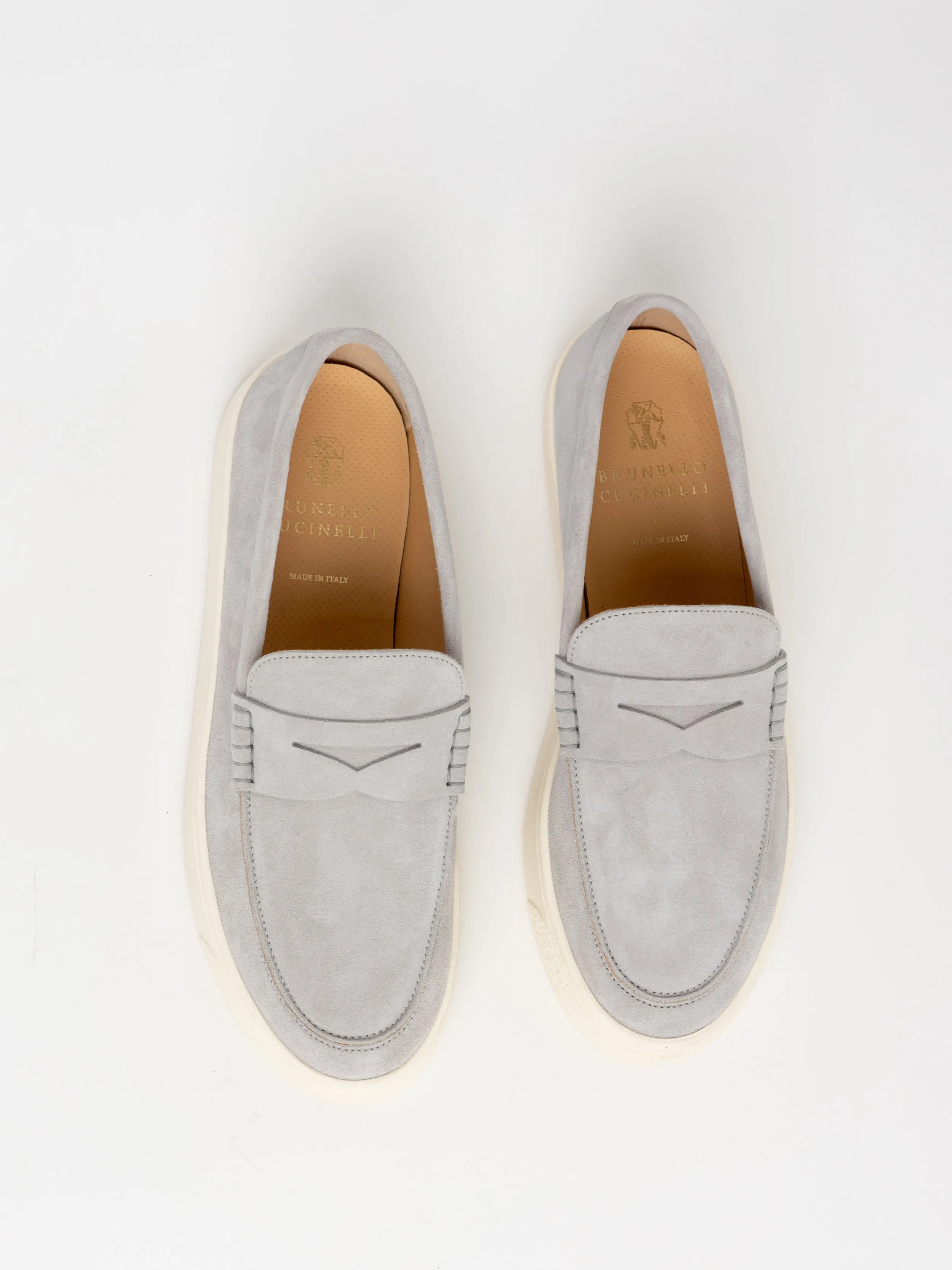 Brunello Cucinelli Sand Suede Loafer Sneakers With Natural Rubber Sole