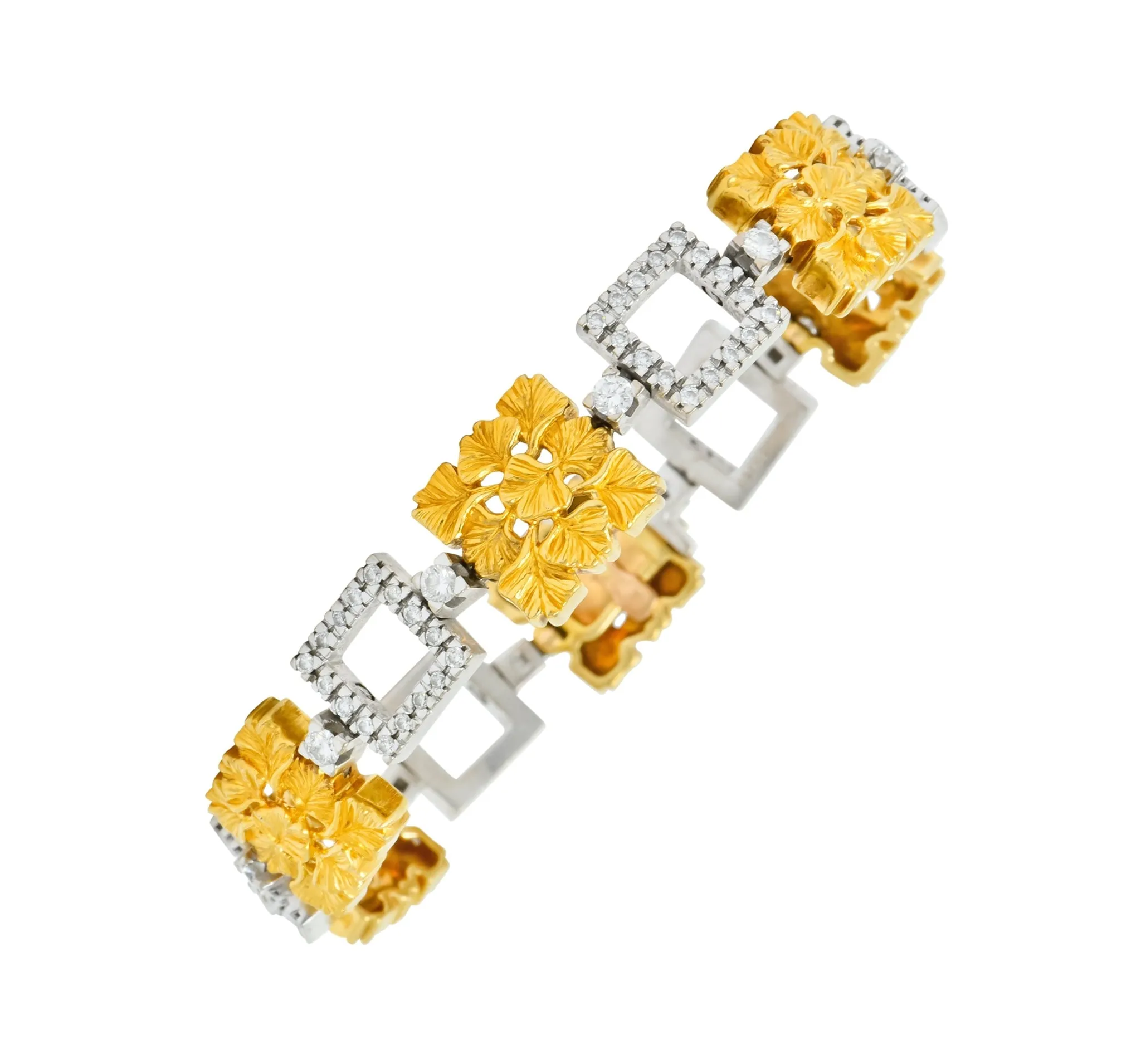 Carrera Y Carrera 1.80 CTW Diamond Platinum 18 Karat Gold Ginkgo Foliate Link Bracelet