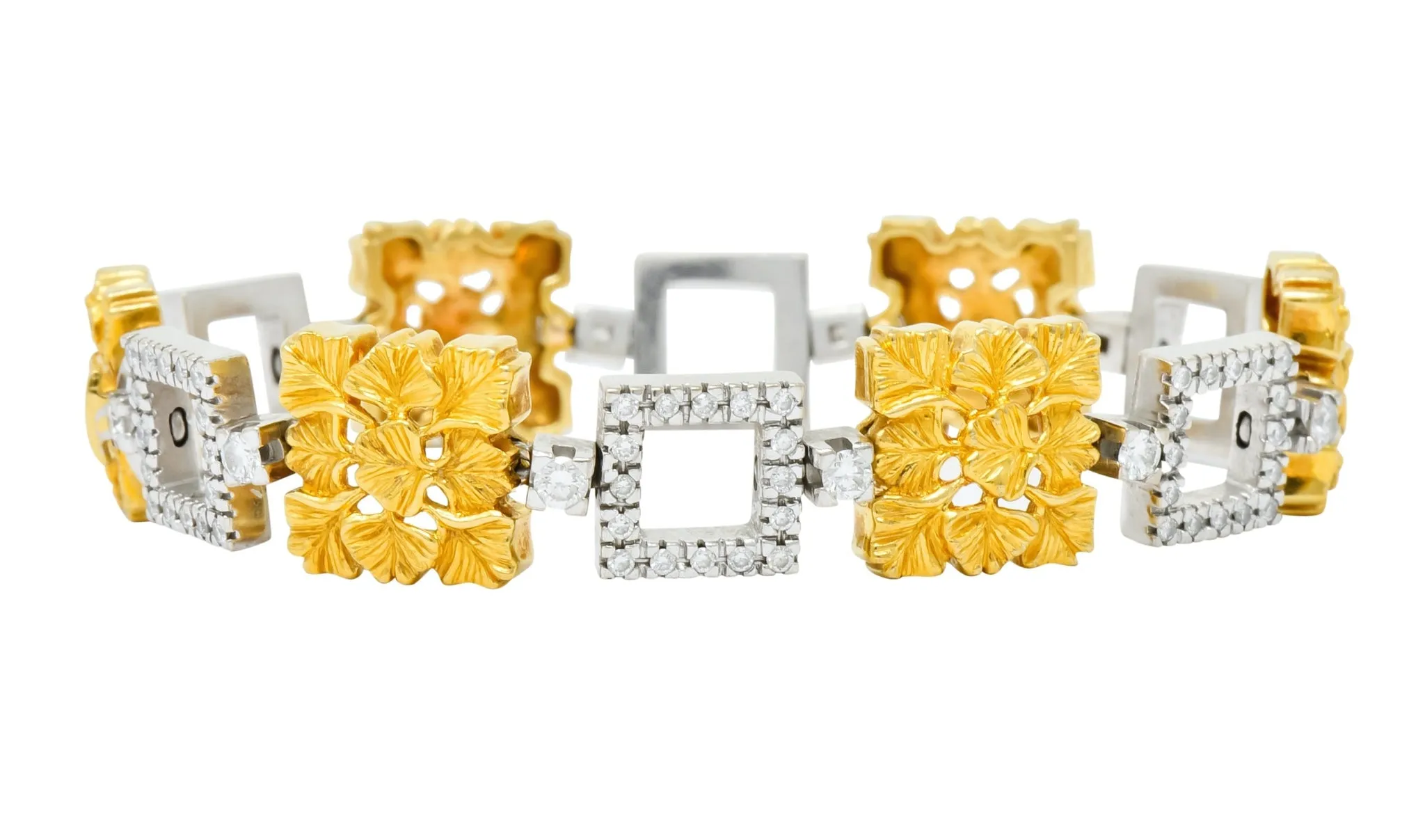 Carrera Y Carrera 1.80 CTW Diamond Platinum 18 Karat Gold Ginkgo Foliate Link Bracelet