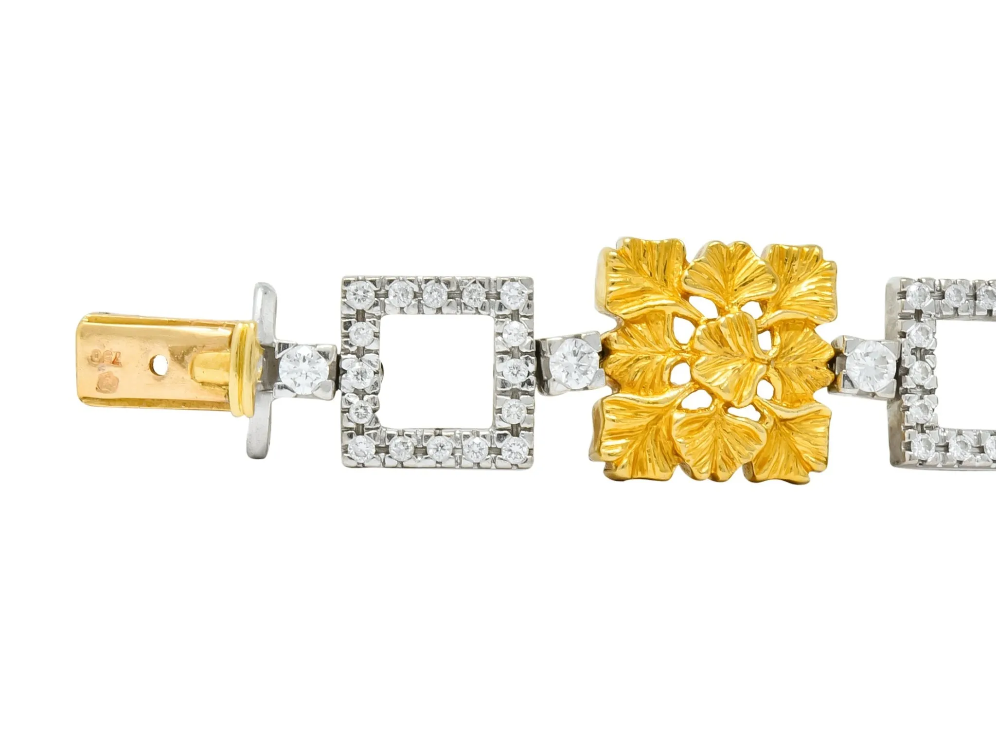 Carrera Y Carrera 1.80 CTW Diamond Platinum 18 Karat Gold Ginkgo Foliate Link Bracelet