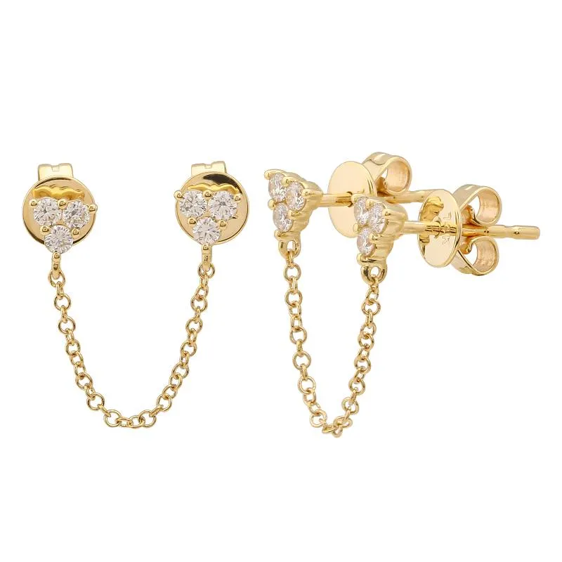 CHARLOTTE TRIPLE STONE DIAMOND CHAIN DROP STUD EARRINGS