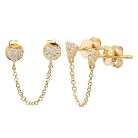 CHARLOTTE TRIPLE STONE DIAMOND CHAIN DROP STUD EARRINGS