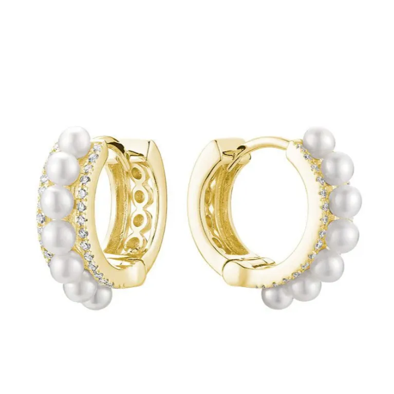 Cici 14K Diamond Pearl Huggie Earrings