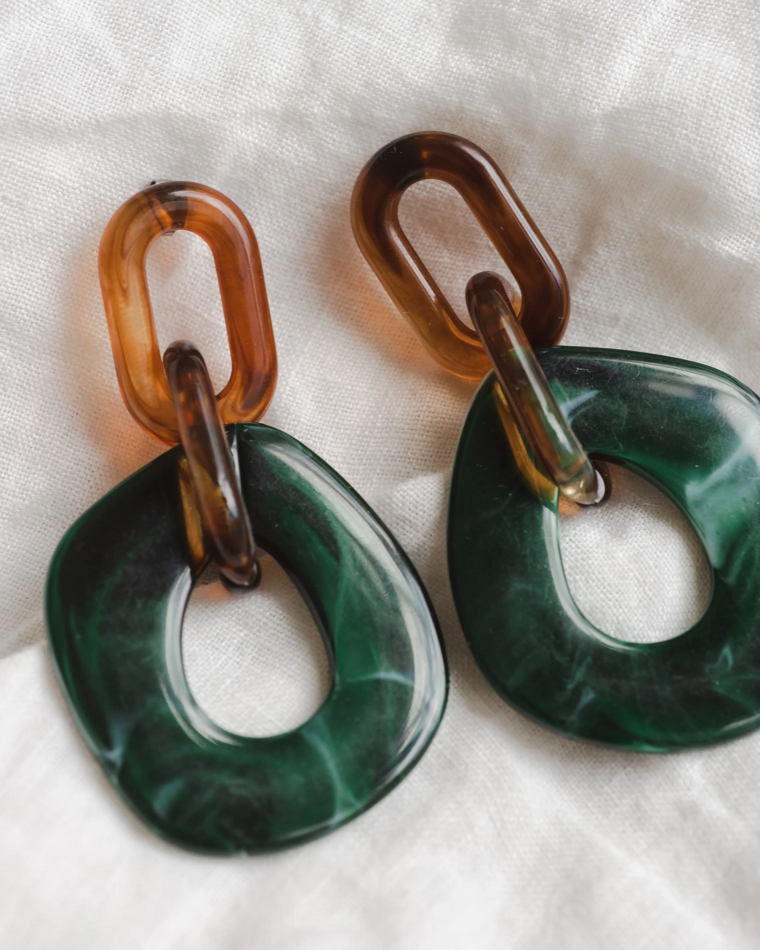 Clementine Earrings in Tortoise + Emerald