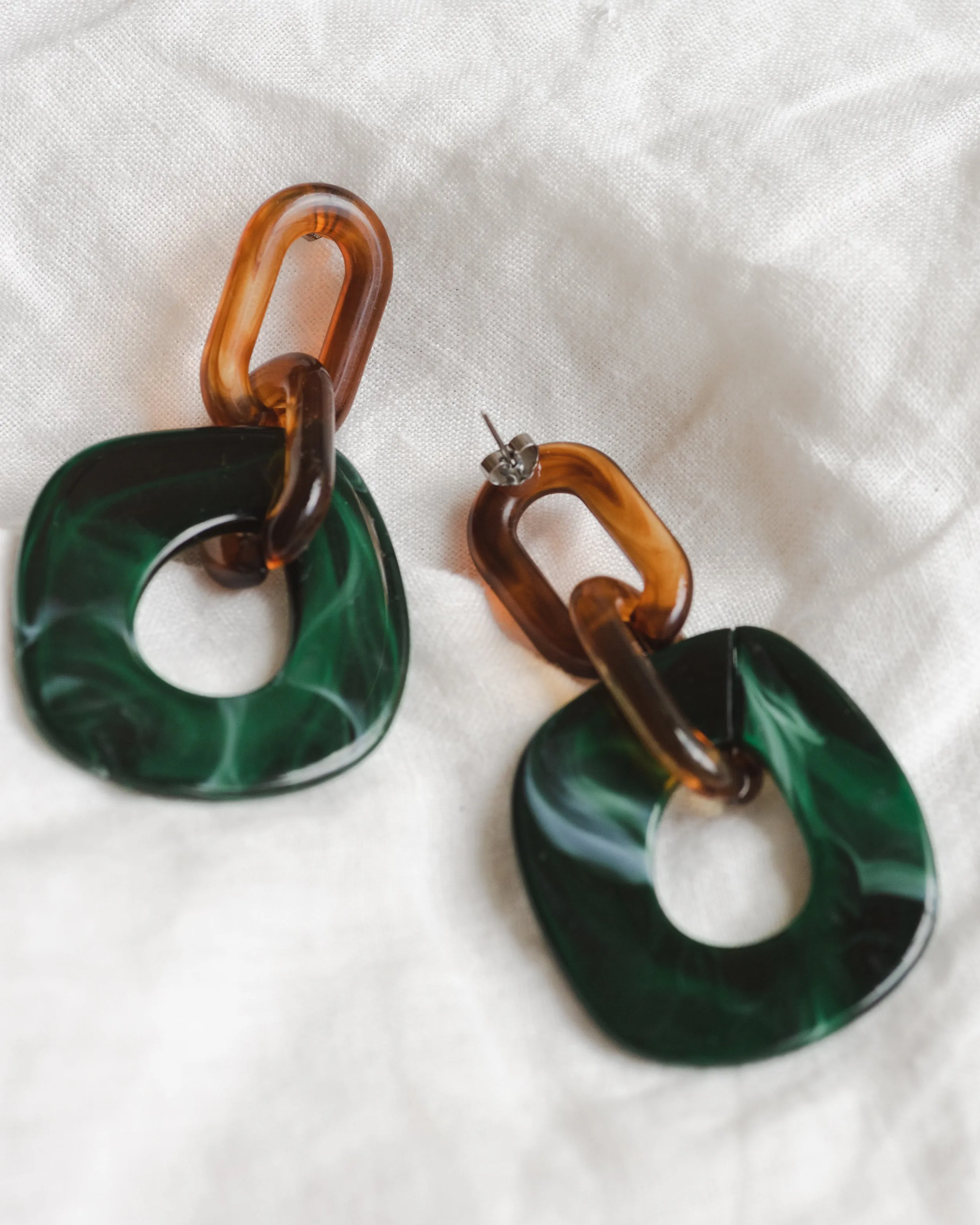 Clementine Earrings in Tortoise + Emerald