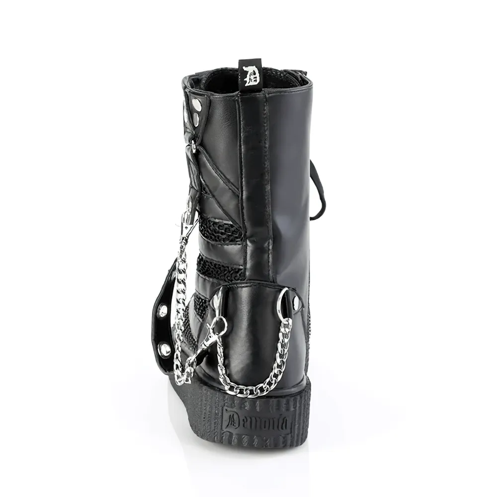 DEMONIA Gothic Mid-Calf Creeper Black Sneakers with Chains