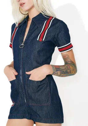 Denim Sporty Stripe Romper-