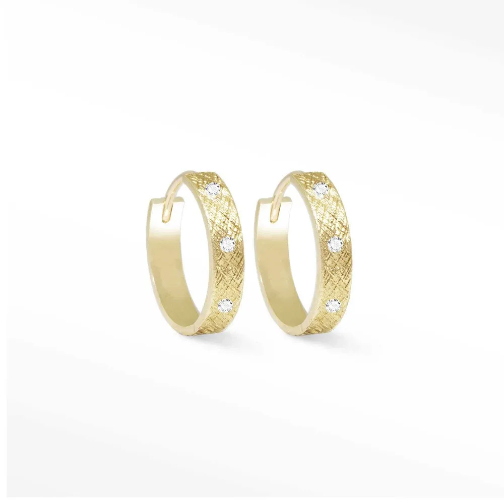 Florentine Diamond 18k Yellow Gold Hoop Earrings 15mm