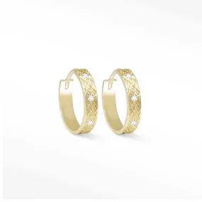 Florentine Diamond 18k Yellow Gold Hoop Earrings 15mm