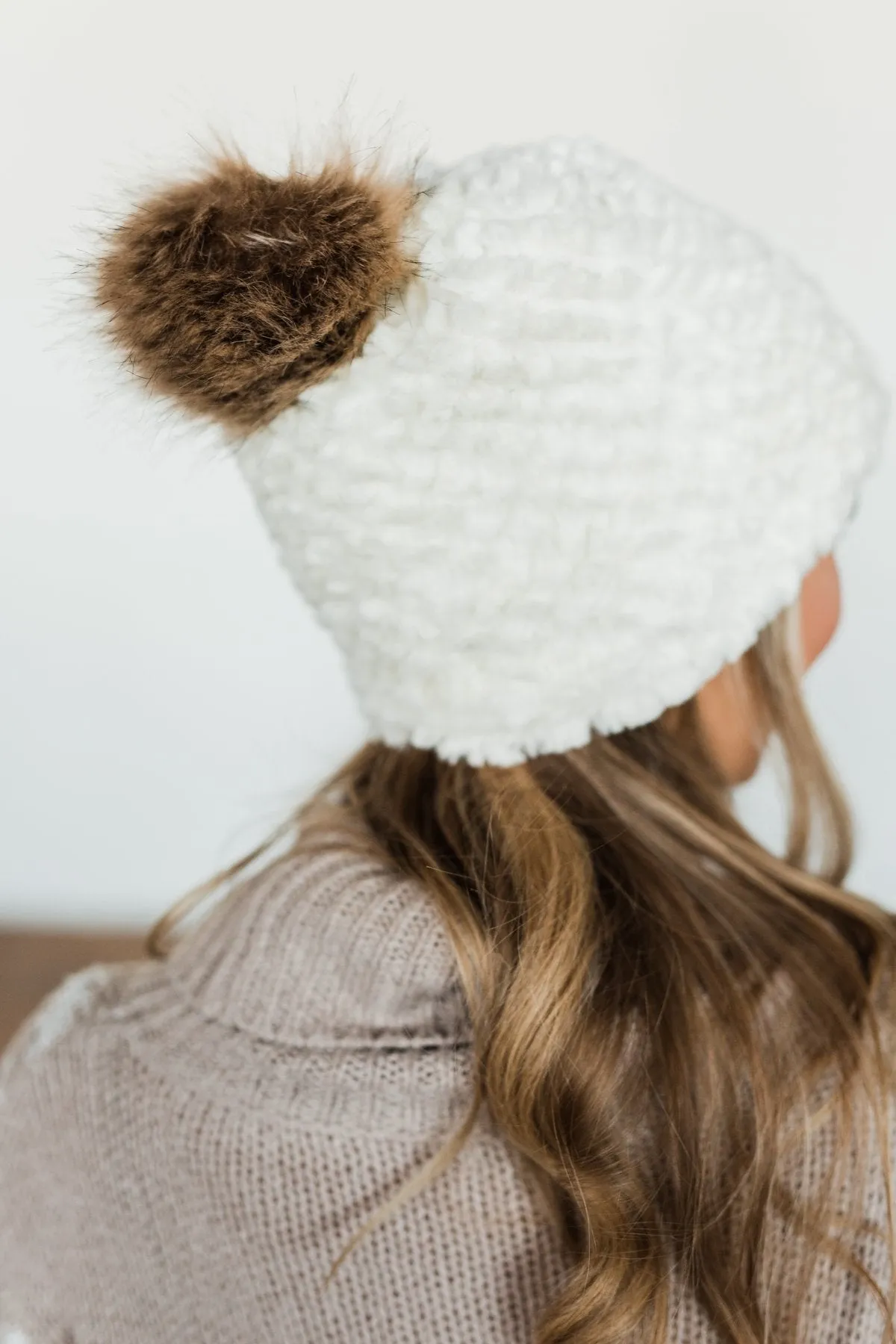 Fuzzy Pom Beanie- Ivory