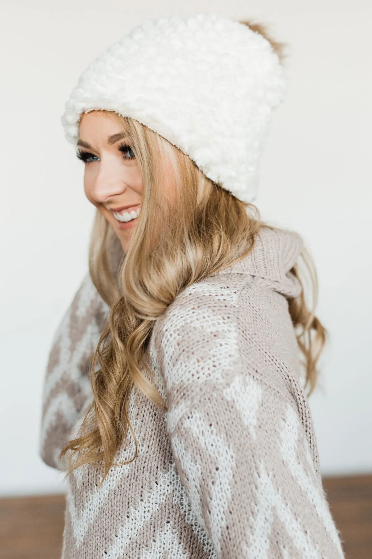 Fuzzy Pom Beanie- Ivory