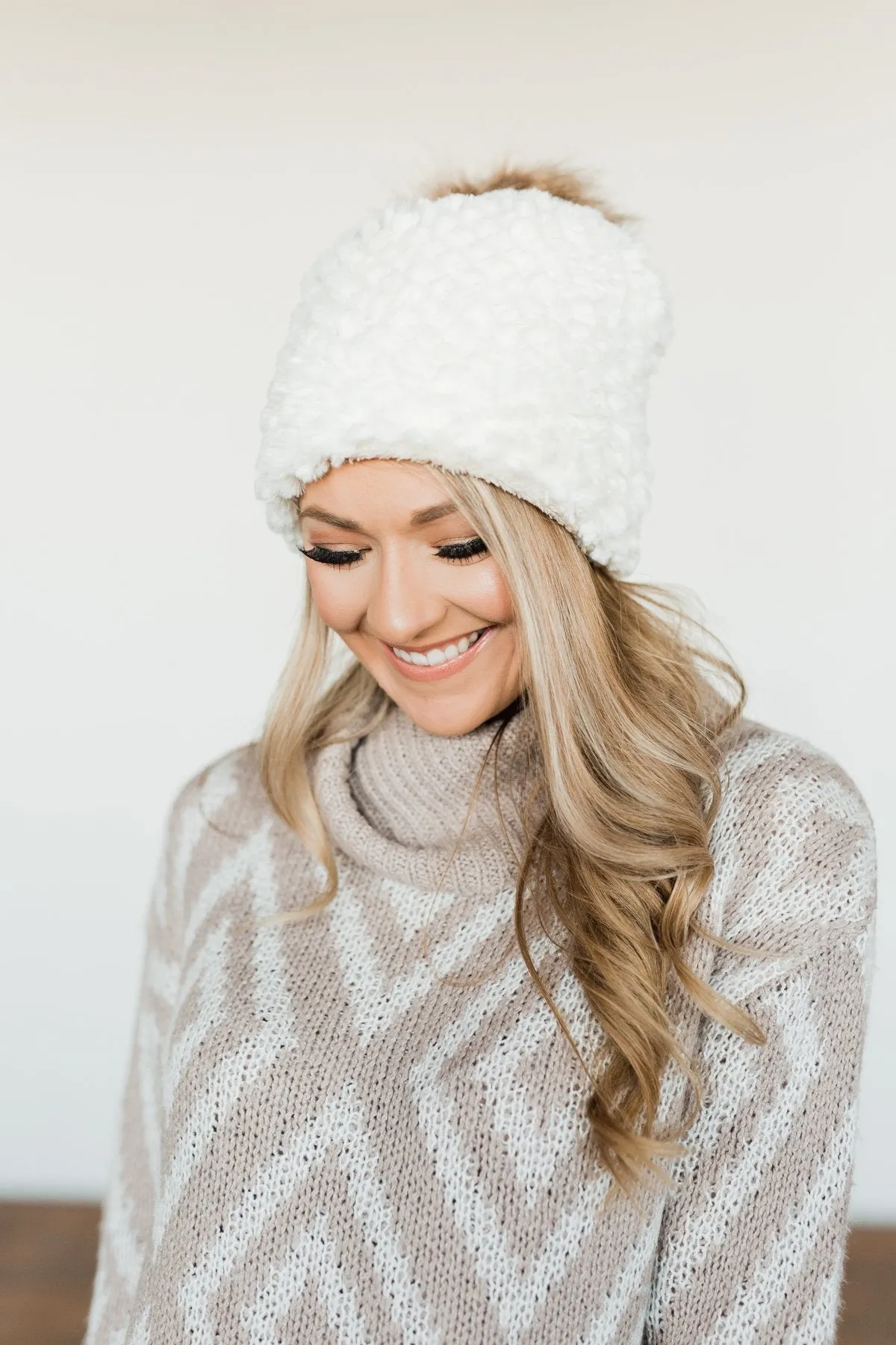 Fuzzy Pom Beanie- Ivory