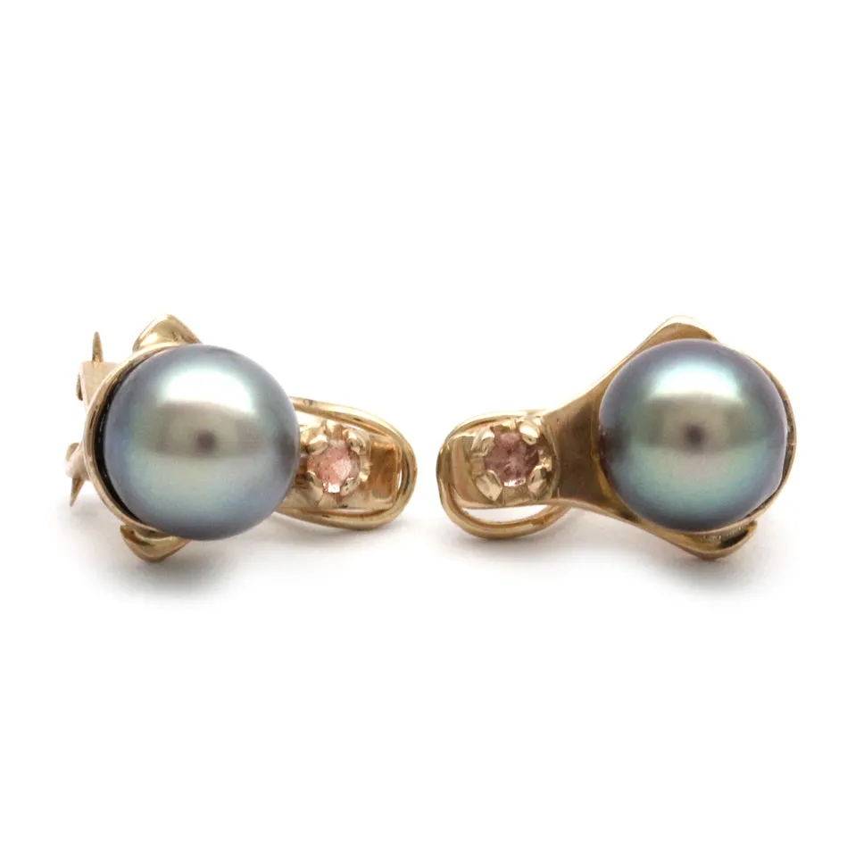 Gem+ NS Cortez Pearl Gold Earrings with Heliolites