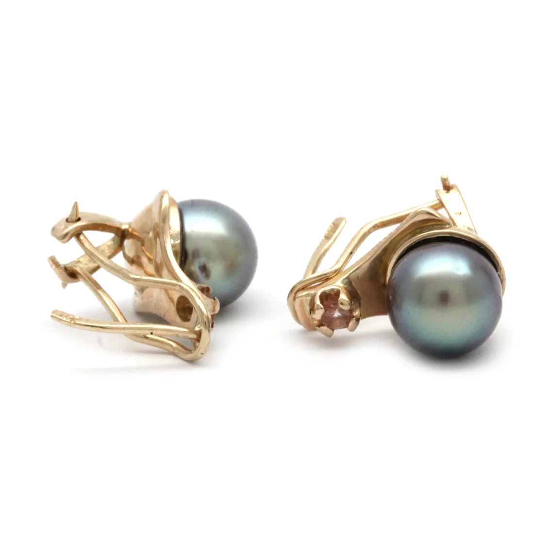 Gem+ NS Cortez Pearl Gold Earrings with Heliolites