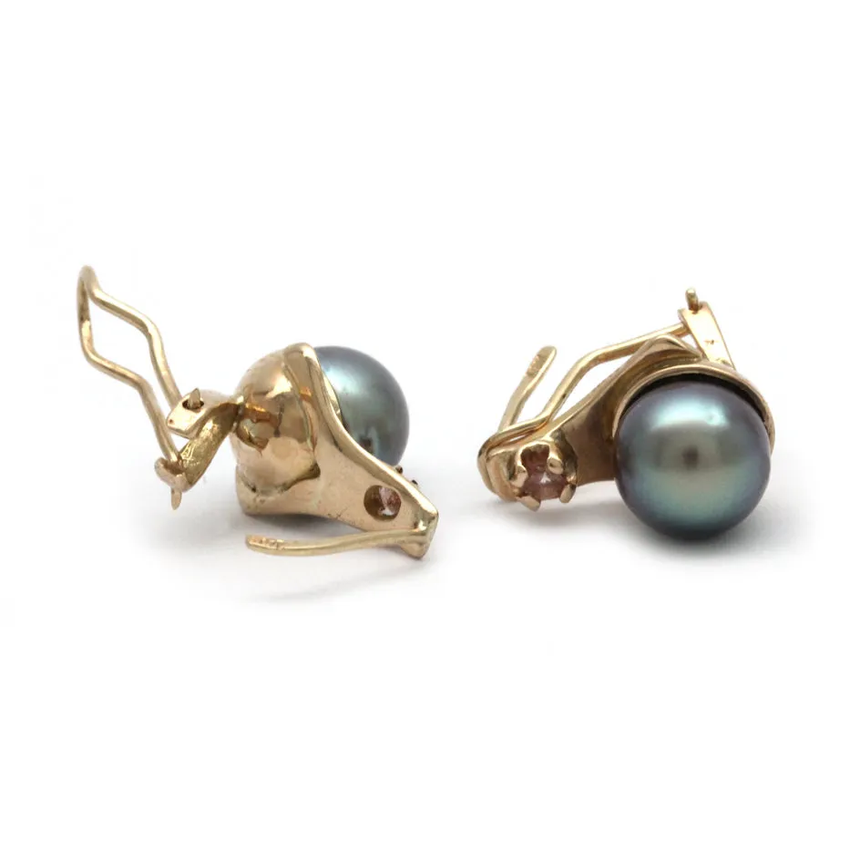 Gem+ NS Cortez Pearl Gold Earrings with Heliolites