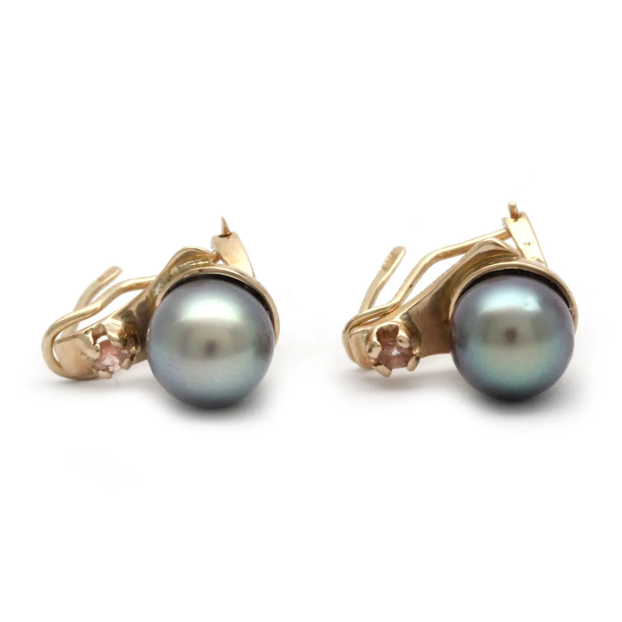 Gem+ NS Cortez Pearl Gold Earrings with Heliolites